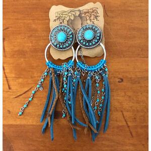 Justin Boots Turquoise Western Concho Earrings with Fringe NWT
